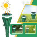 Repulsor solar a impulsões da Dcenta para desinsetização, mostrando o dispositivo portátil com painéis solares e funcionamento solar.