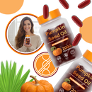 Gélulas de óleo de sementes de abóbora Naturebell para cuidado capilar, apresentando ingredientes transparentes.