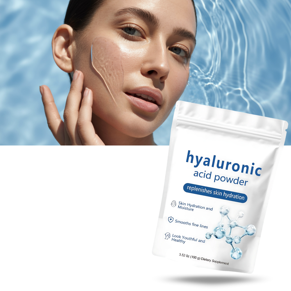 Poudre de ácido hialurônico hidratante de espectro completo da Purisure, cosméticos para hidratação da pele.