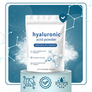 Poudre de ácido hialurônico hidratante de espectro completo da marca Purisure, embalagem com pó branco para cuidados cosméticos.