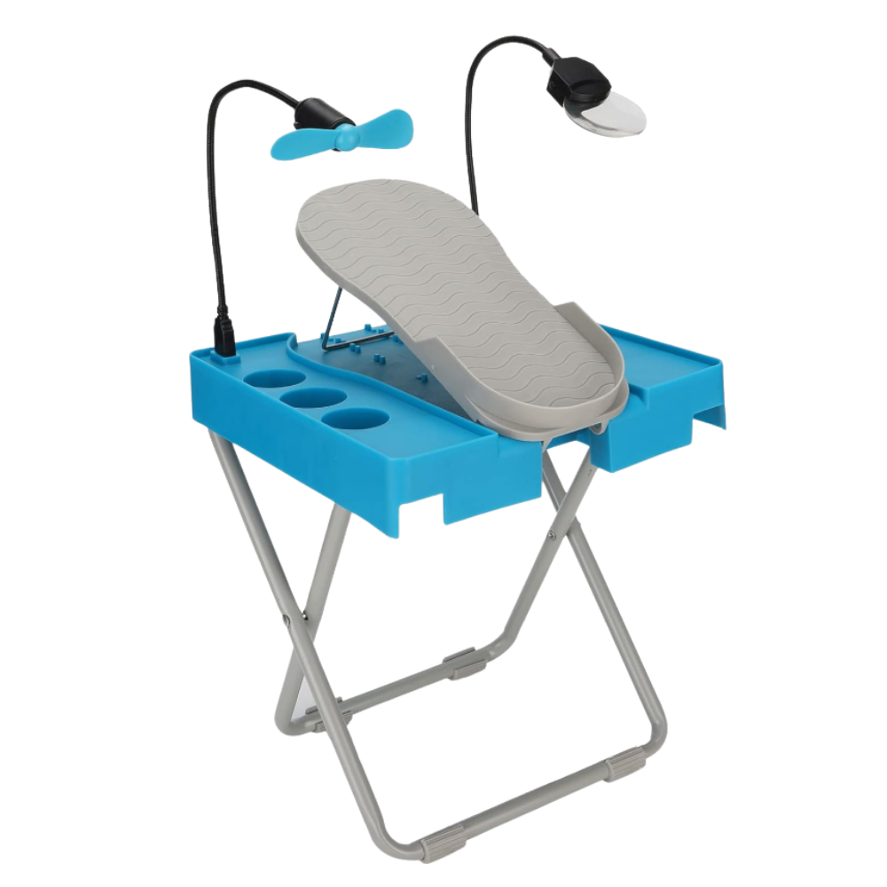 Repose-pés ergonômico para pedicure em cadeira de estética Pwtool, com acabamento confortável e suporte ajustável.