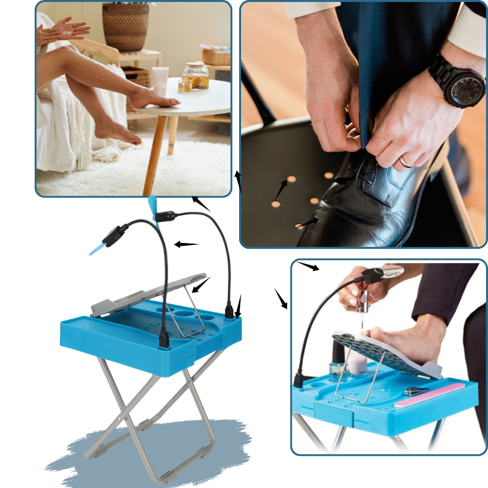 Repose-pés ergonômico para pedicure em cadeira de estética Pwtool, apoio confortável para pés durante procedimentos de pedicure.