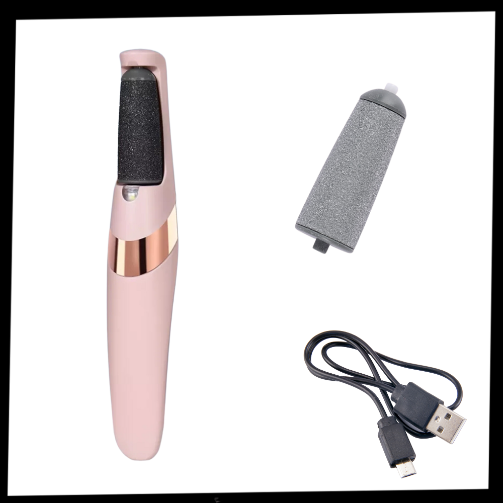 Eliminador elétrico de calosidades Qhz para cuidados dos pés, com cabeça de lixa para remover calos e pele áspera.