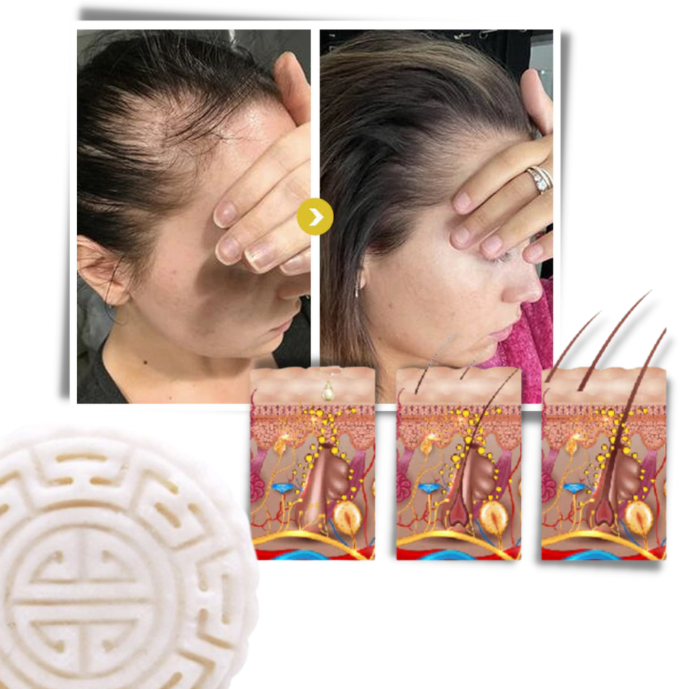 Barra de shampooing e condicionador ao arroz Qianli para cuidado capilar, visível na imagem.