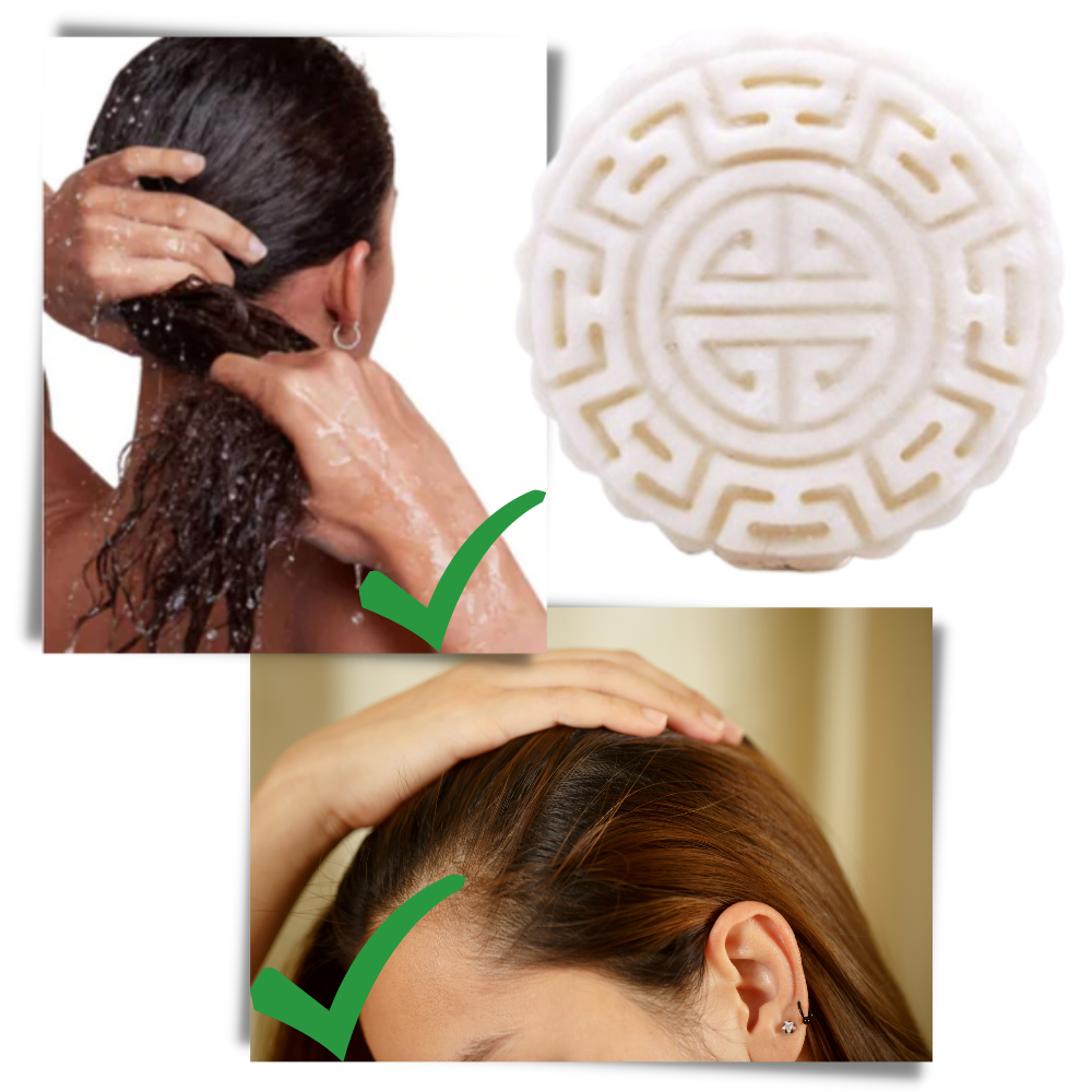 Barra de shampooing e condicionador de arroz Qianli, produto de cuidado capilar para limpeza e hidratação dos cabelos.