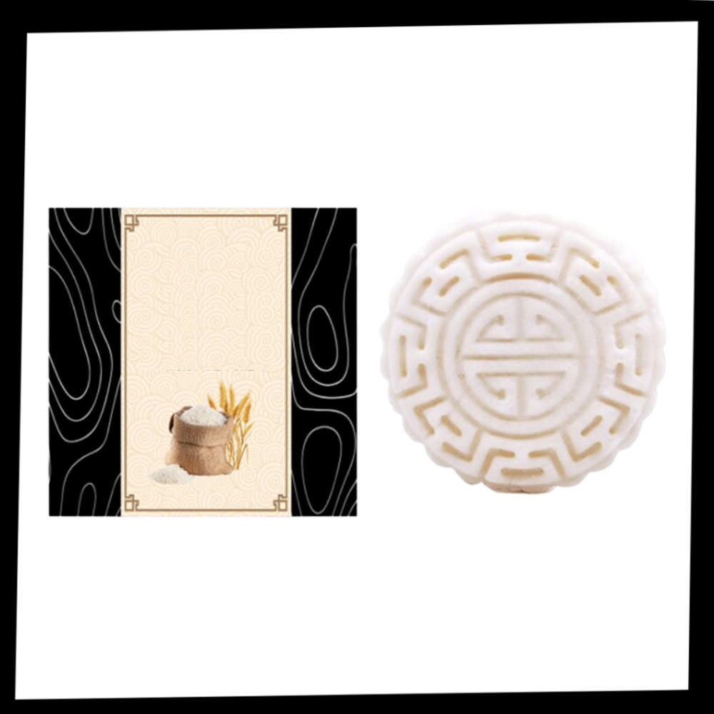 Barra de shampooing e condicionador Qianli com ingredientes de arroz para cuidado capilar saudável.
