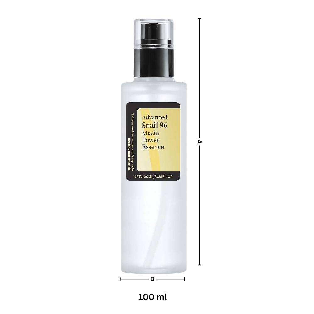 Sérum hidratante com mucina de caracol da Qianmeith, frasco transparente com conta-gotas, embalagem moderna e elegante.