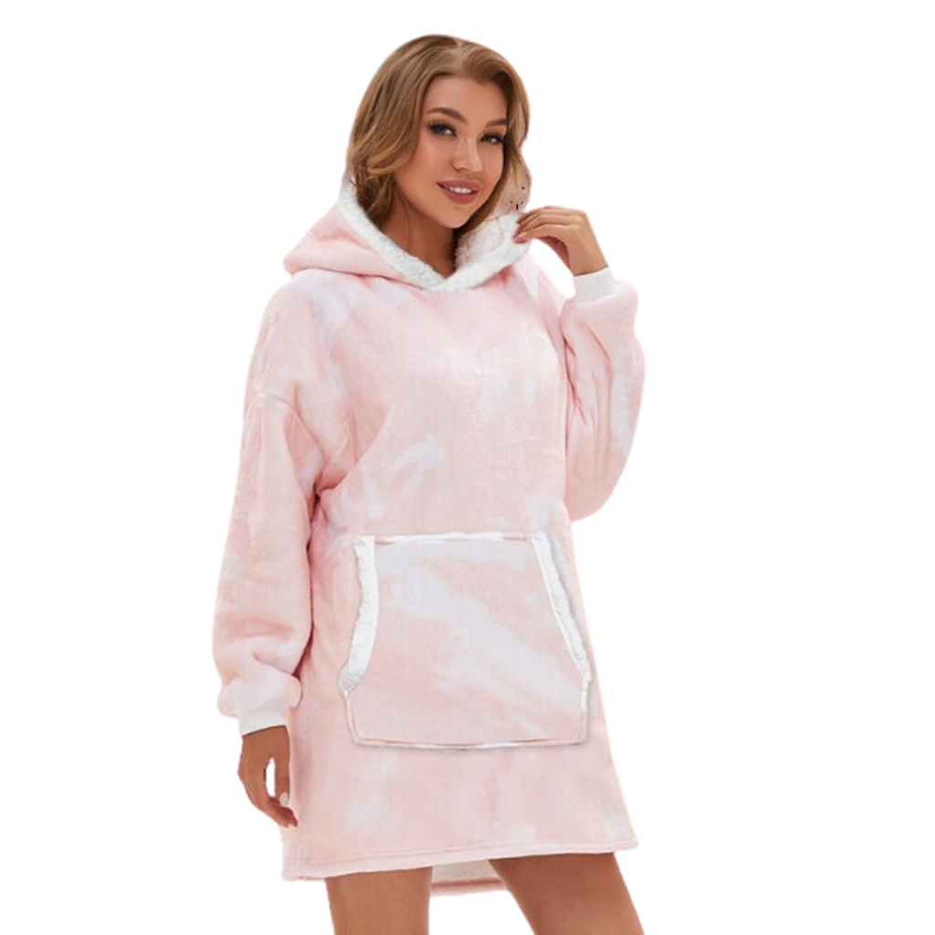 Cobertor com capuz gigante da Jiamy em rosa desbotado, veste de noite confortável e aconchegante para relaxar.