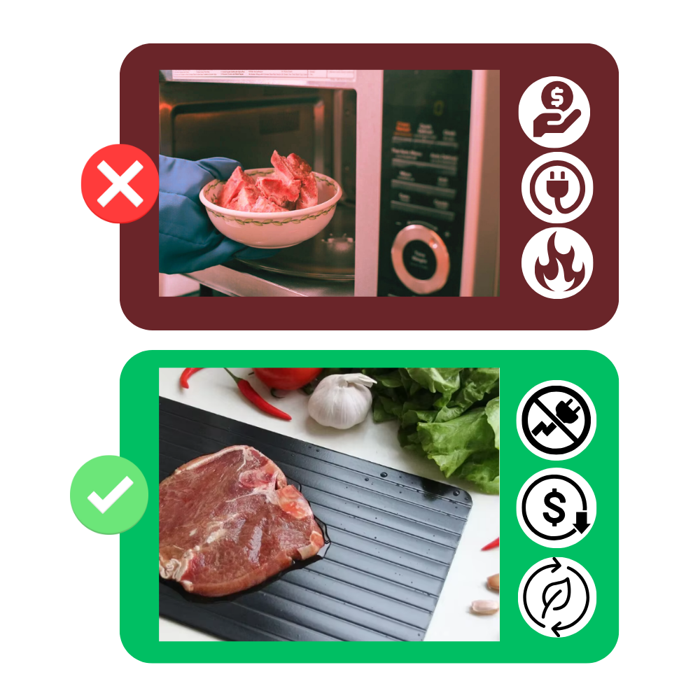 Bandeja de descongelamento rápido Huohuo, utensílio de cozinha para descongelar alimentos de forma eficiente e sem energia.
