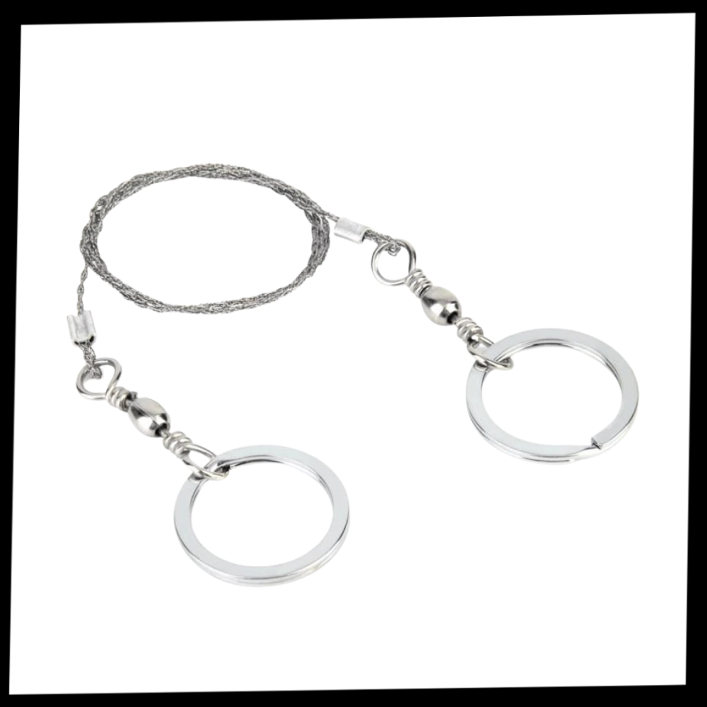 Acessórios para serra com fio de aço portável Qymhoods, mostrando componentes e detalhes para uso na ferramenta.