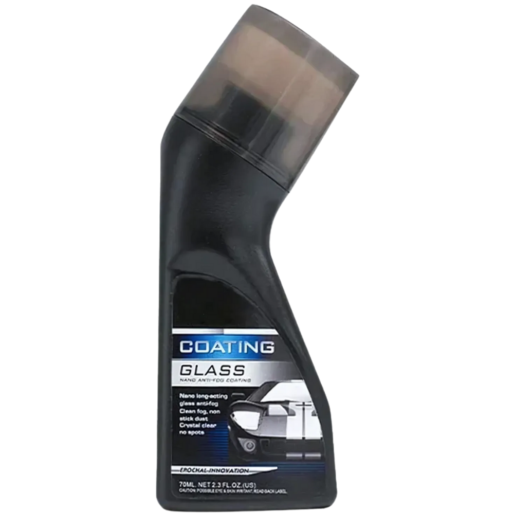 Produto de limpeza Rain-X para para-brisa com revestimento nanométrico, aplicado na superfície de vidro de veículo.
