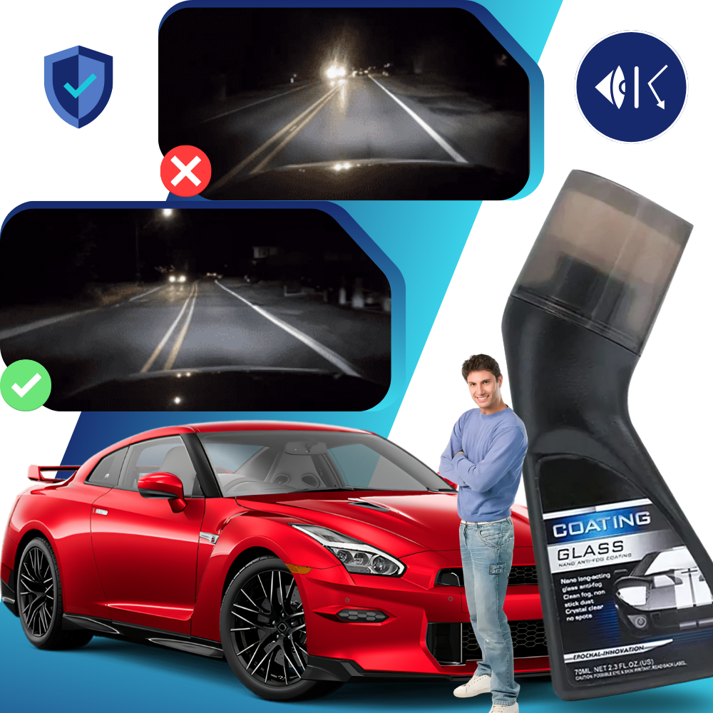 Produto Rain-X para limpeza de para-brisas com revestimento nano, ideal para manutenção e decoração de veículos.