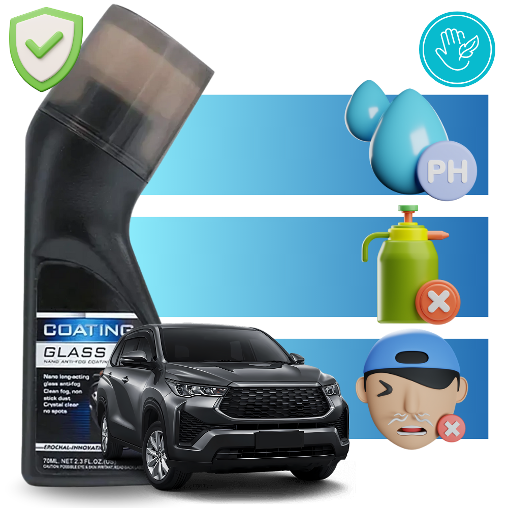 Produto Rain-X para limpeza de para-brisas com revestimento nano, ideal para manutenção e decoração de veículos.