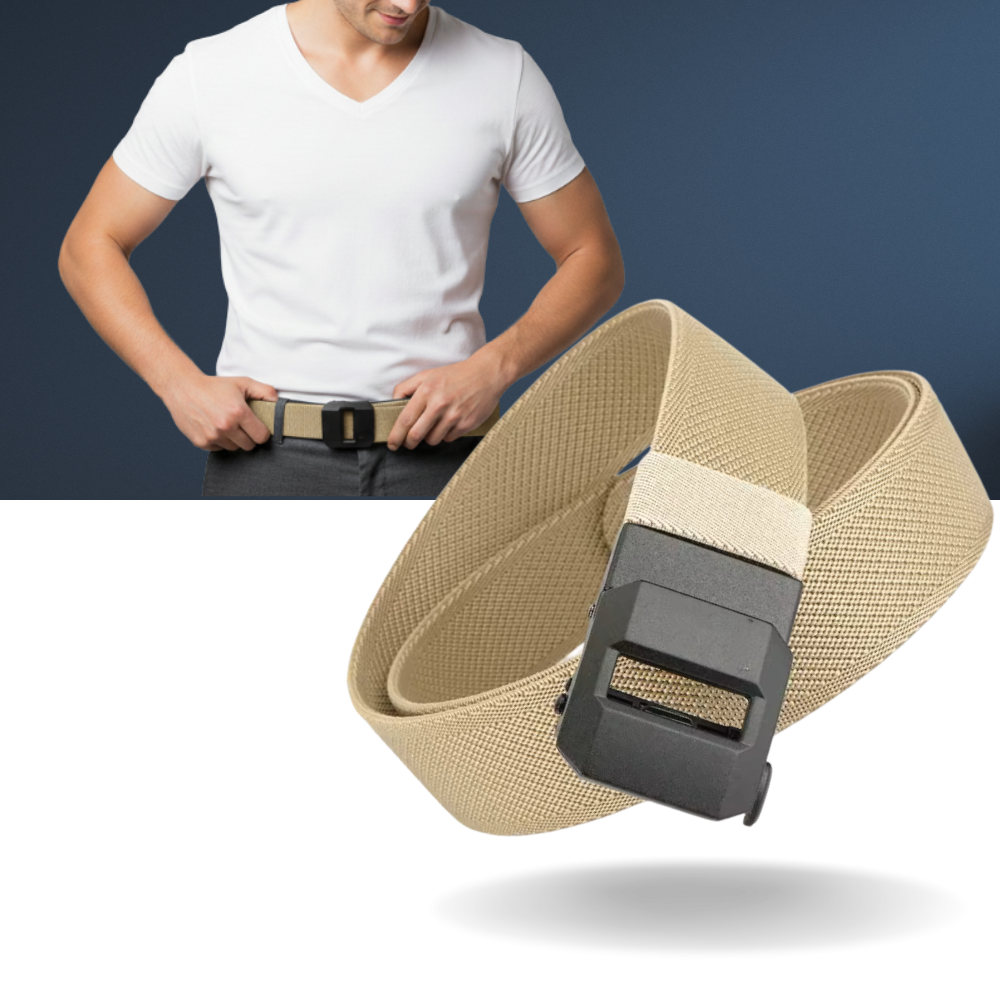 Cinto de nylon Alfani com fivela automática, mostrando a fivela de encaixe e a textura do material nylon.