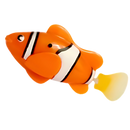 Peixe de brinquedo interativo para banho da Time For J, com LED que nada na água em cores laranja e branco.