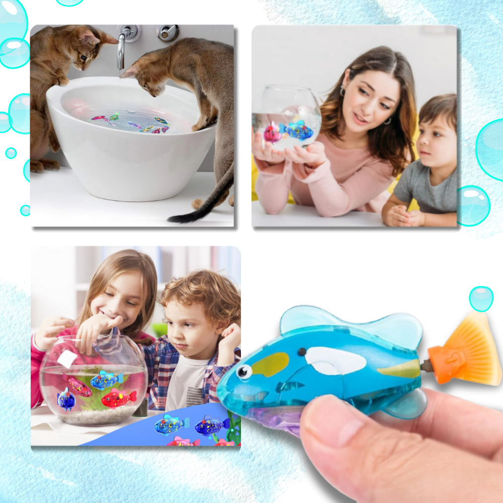 Peixe de brinquedo realista com LED para banho, brinquedo aquático interativo da marca Time For J, ideal para diversão na água.