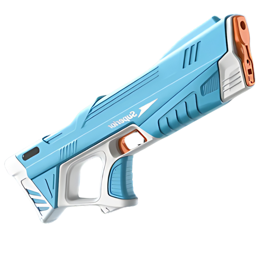 Pistolet à eau elétrico recarregável azul da Tydf, acessório para jogos de água, com detalhes do mecanismo e design colorido