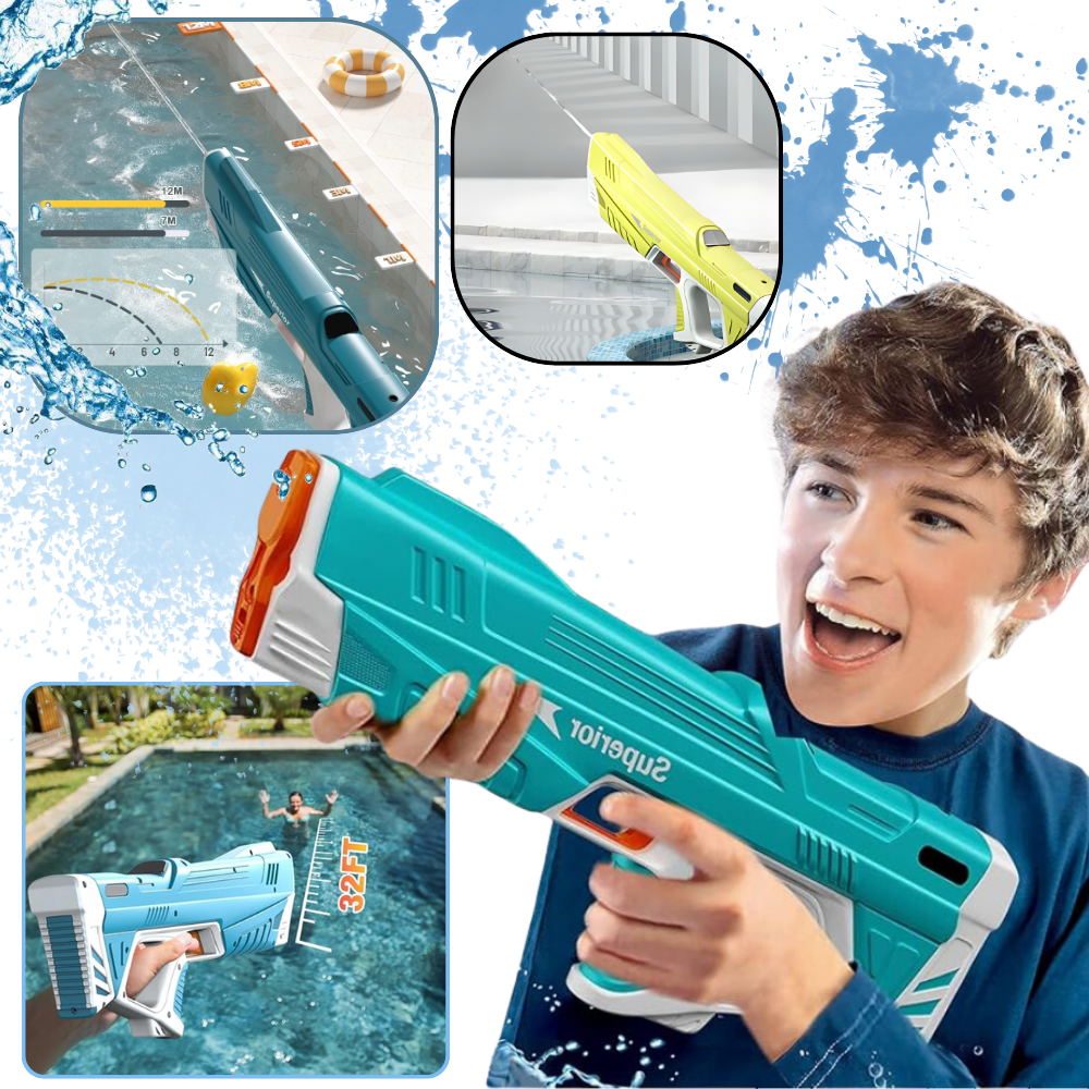 Pistola de água elétrica recarregável Tydf, acessório para jogos de água, com controle de disparo e design compacto.