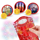Máquina de bolhas tipo fogo de artifício recarregável Huntermoon, brinquedo de atividade com efeito de bolhas e luzes de ambientação