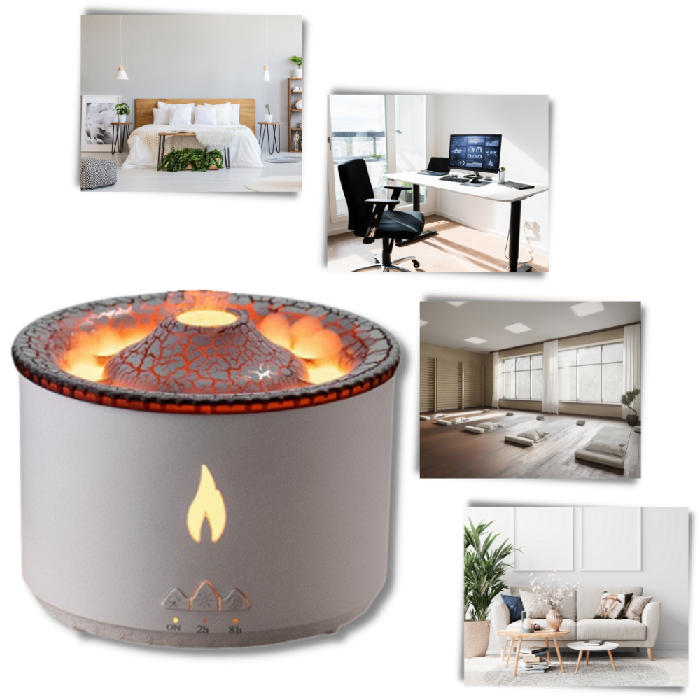Acessório para umidificador Slpg em forma de vulcão relaxante com névoa, ideal para aromaterapia e ambiente tranquilo.