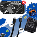 Carregador de parede duplo Ozerty France com cabos retráteis para carregar dispositivos eletrônicos com praticidade.