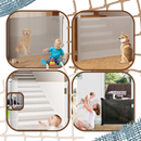 Barreira de segurança retrátil de malha resistente para animais domésticos e bebês, marca Leyfeng, instalada em porta.