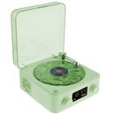 Leitor de vinil Fairtex com efeitos visuais retro, ondas verdes, componente de áudio vintage, design clássico e detalhes visuais.