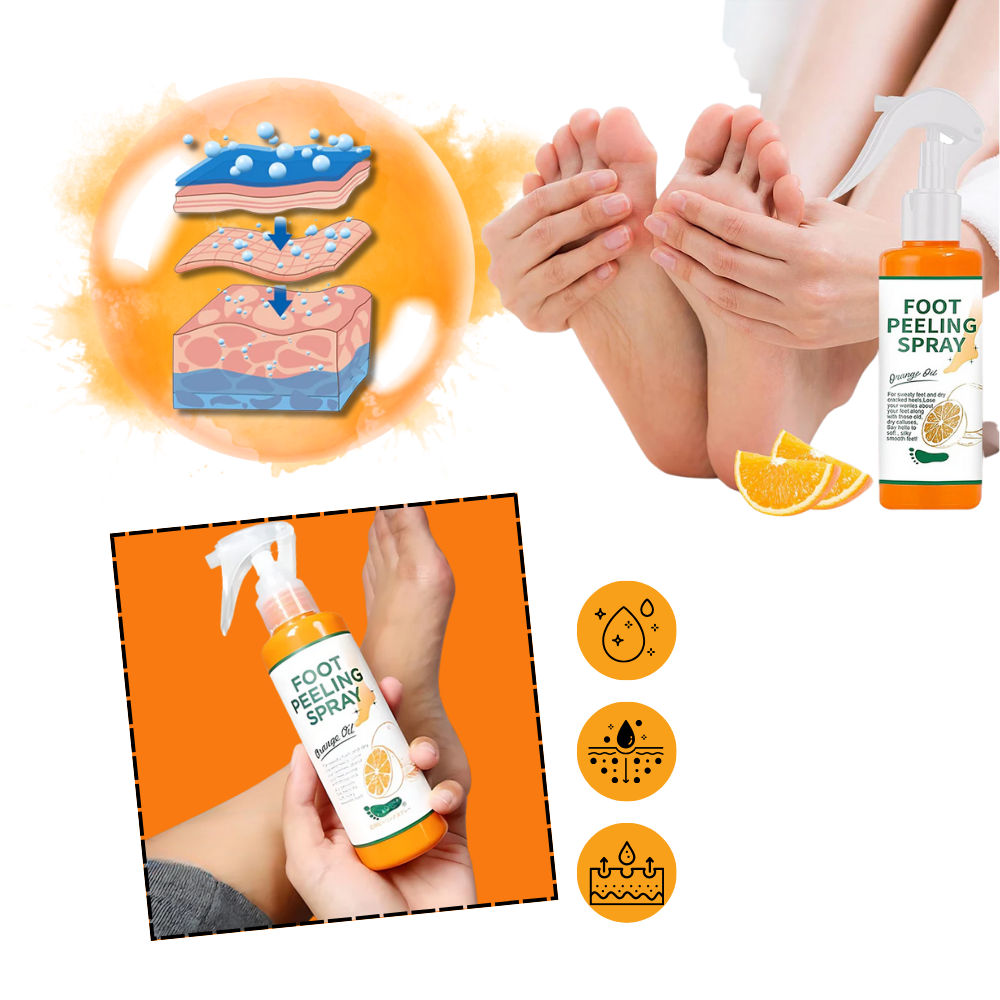 Spray revitalizante para os pés Liwei, com efeito suavizante e proteção, visível na imagem com embalagem de spray.