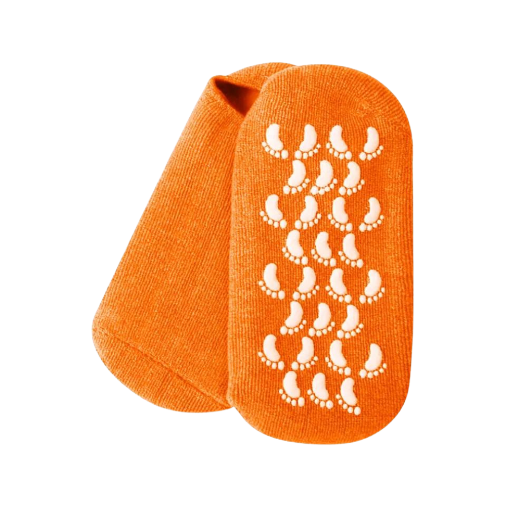 Meias com loções revitalizantes da Unique Bargains, design laranja, para cuidado dos pés e hidratação.