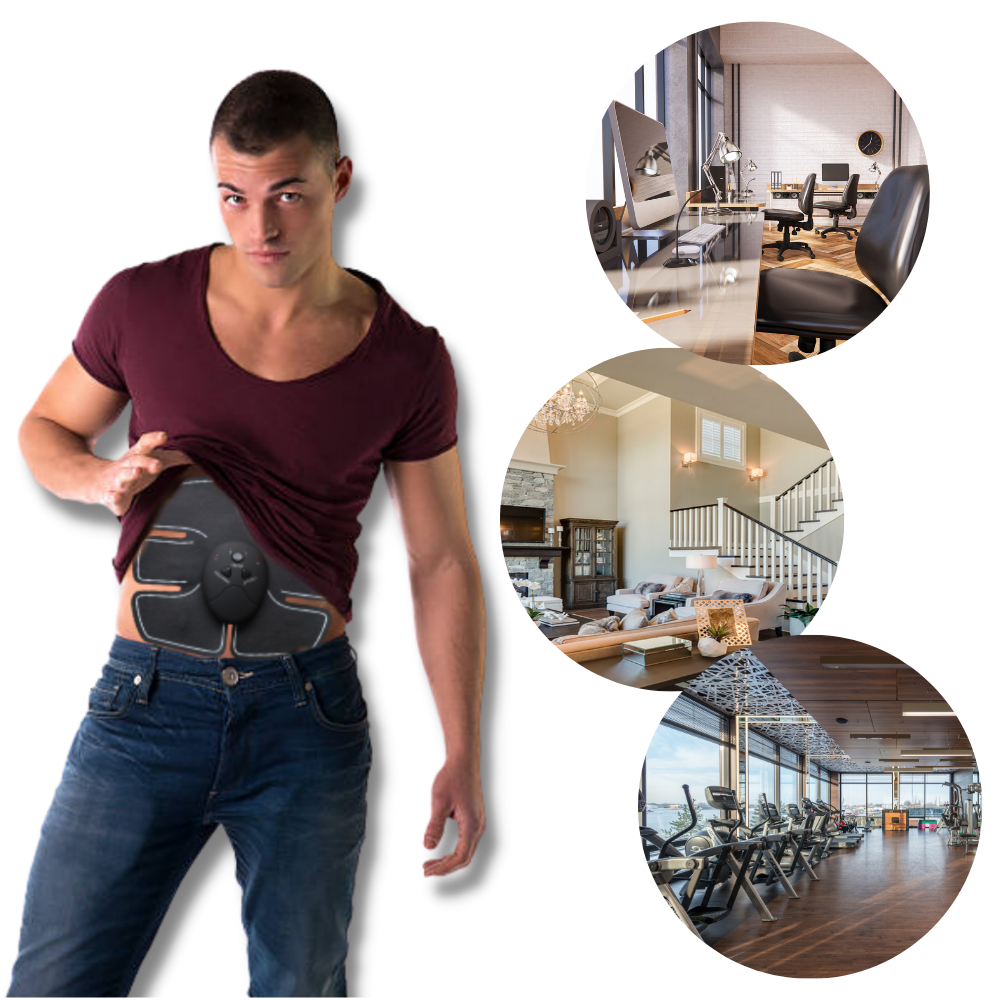 Plataforma vibrante Outad para estimular músculos abdominais, portátil, com controle de intensidade e design ergonômico.