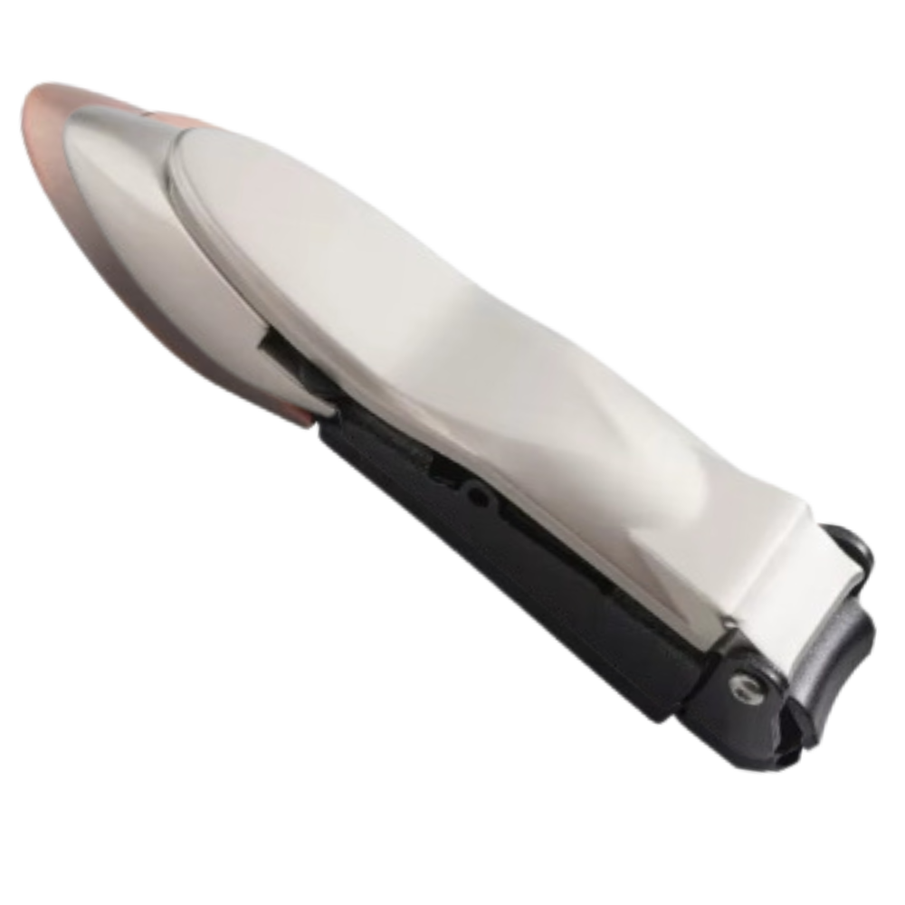 Coupe-ongles auto-collecteur Rikastua em acabamento bronze, ferramenta de cosméticos para cortar unhas de forma segura e prática