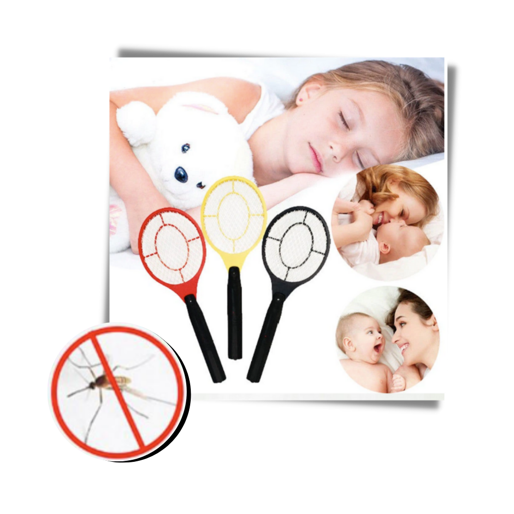 Raquete anti-mosquitos Rikastua para desinsetização, vermelha, com design compacto e fácil de usar contra insetos voadores.