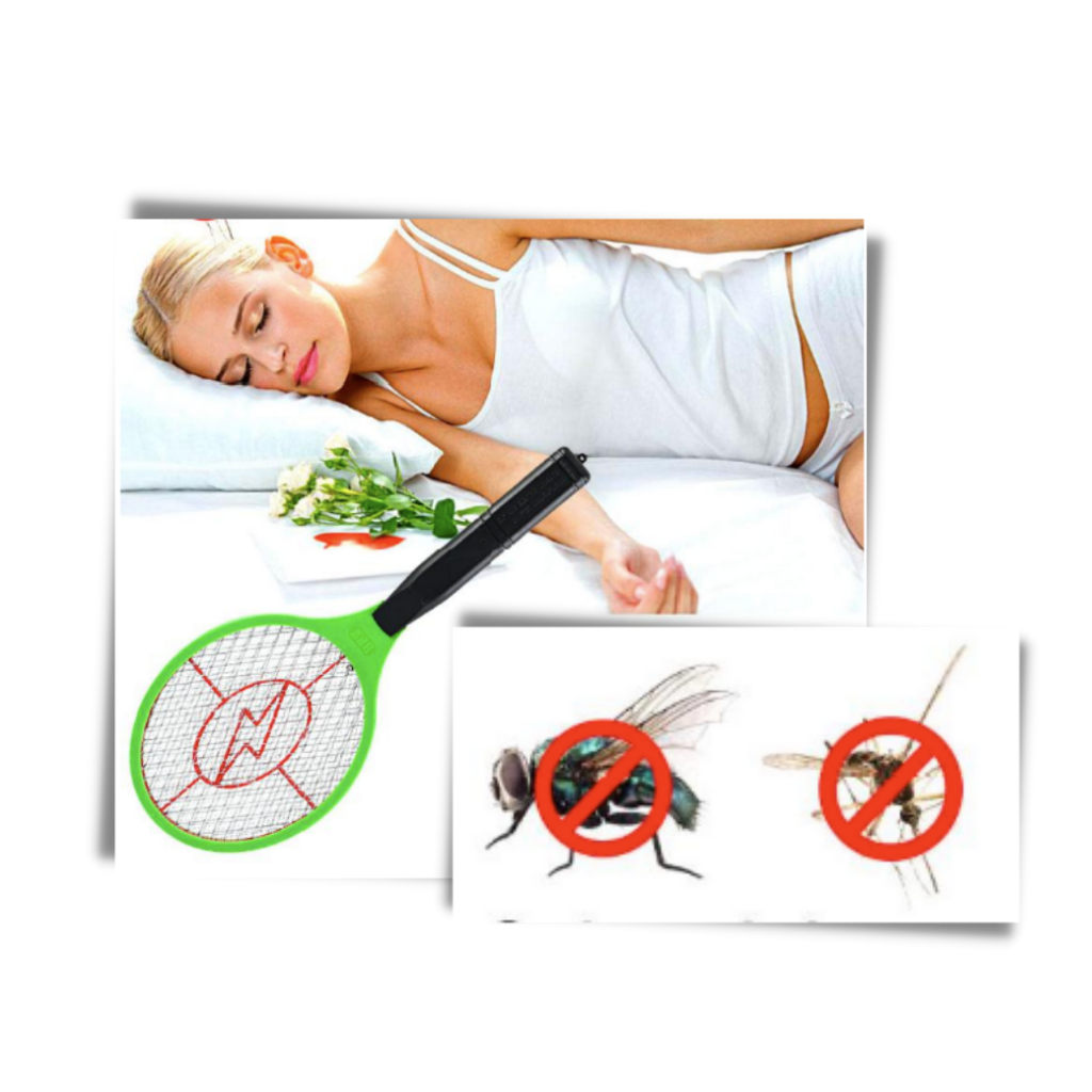 Raquete anti-mosquitos Rikastua para desinsetização, com design vermelho e cabo resistente, ideal para eliminar insetos.