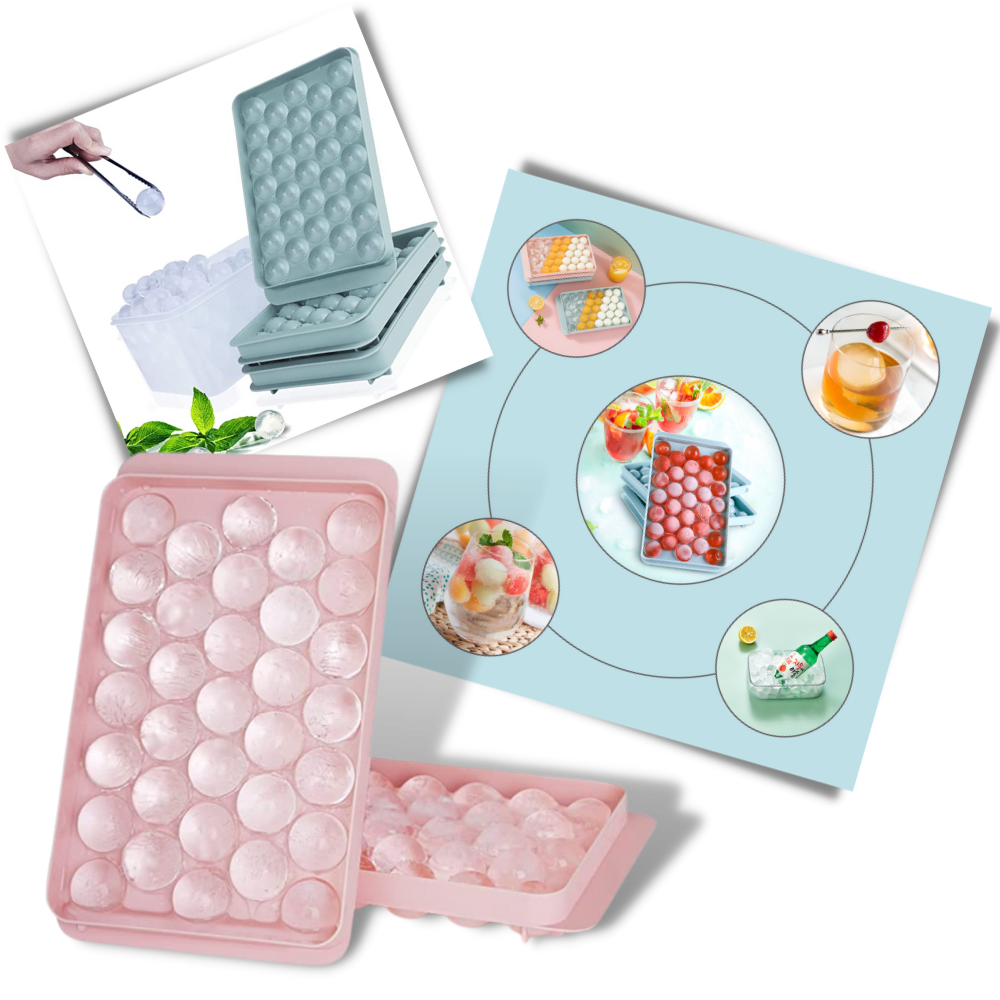 Conjunto de moldes de silicone para gelo redondo da Rikastua, utensílios de cozinha com moldes de gelo azuis.