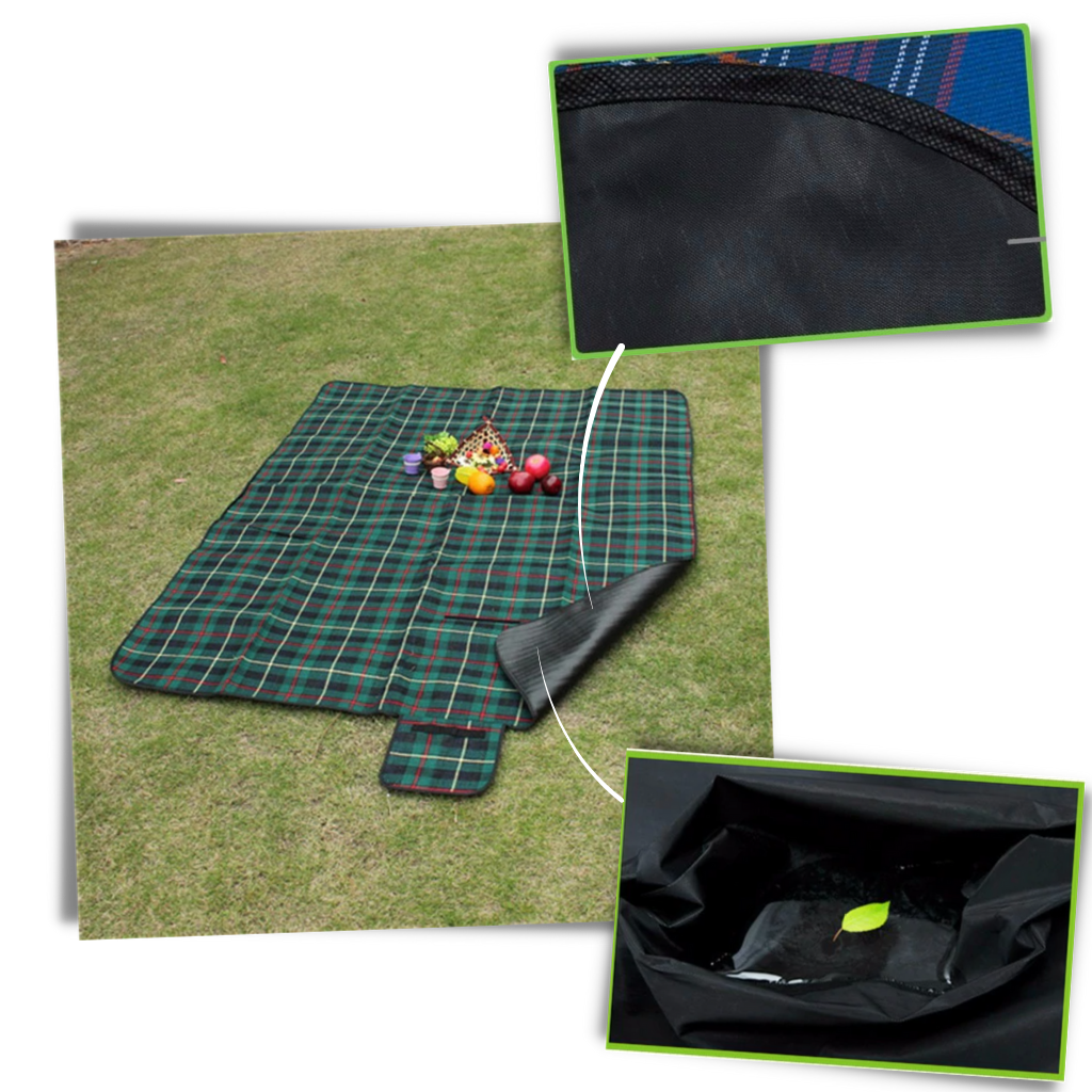 Cobertura de piquenique impermeável da Rikastua, ideal para atividades ao ar livre, com superfície verde resistente à umidade.