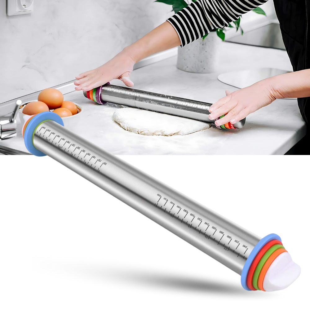 Rolo de massa ajustável da Haywood Market, utensílio de cozinha para abrir massas de forma uniforme e prática.