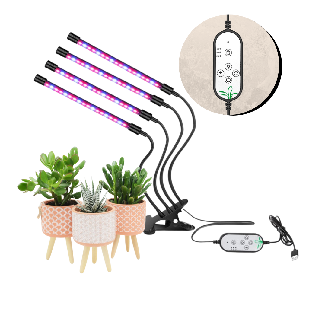 Quatro lâmpadas LED de crescimento horticole Ruanq para plantas de interior e exterior, luz branca brilhante e eficiente.