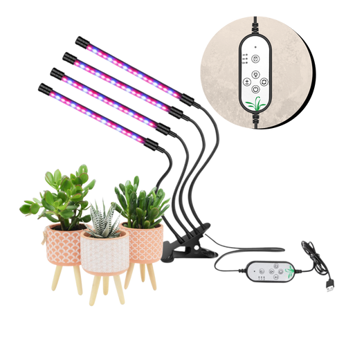 Quatro lâmpadas LED de crescimento horticole Ruanq para plantas de interior e exterior, luz branca brilhante e eficiente.