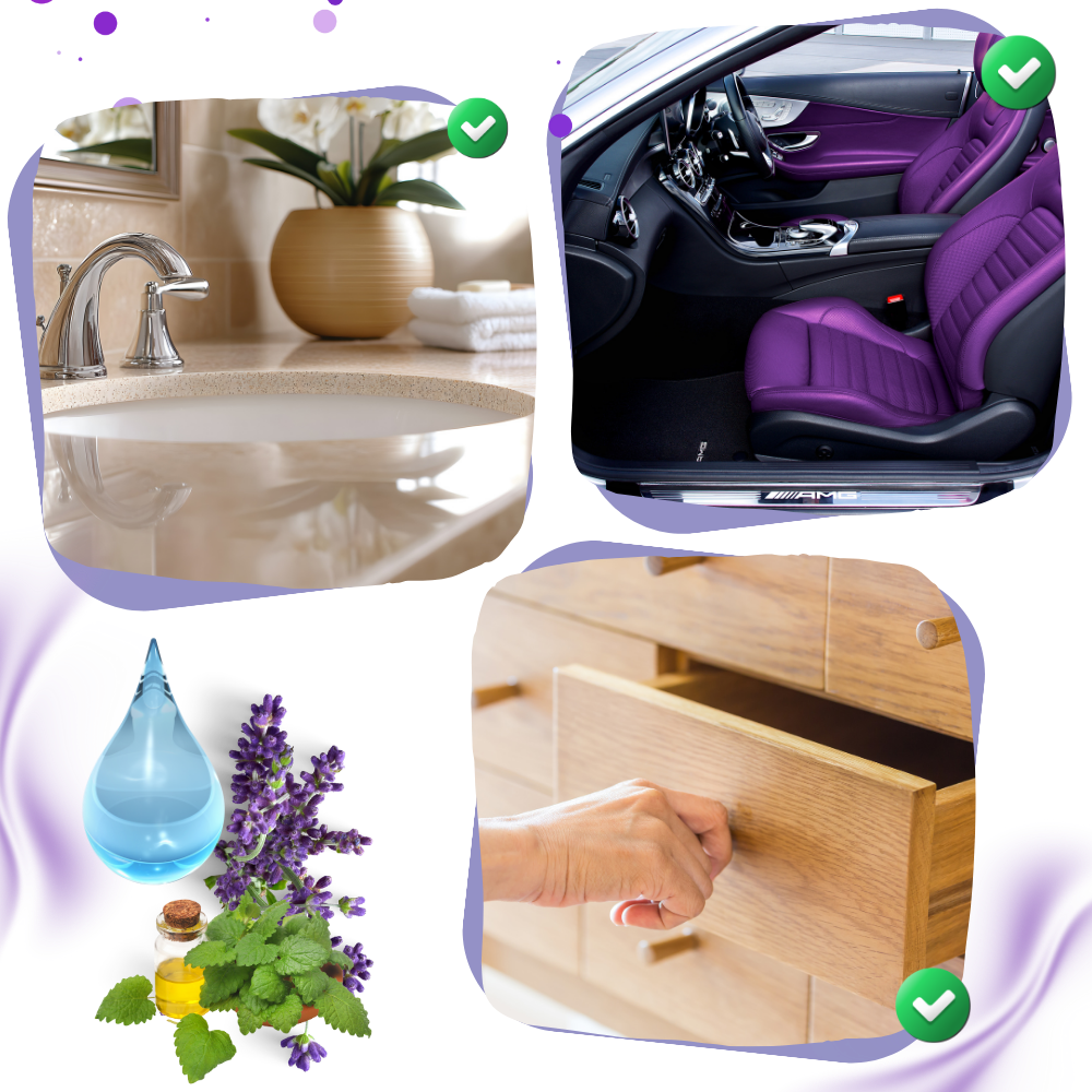 Perles anti-cafards Rubyca com extrato de lavanda para desinsetização, visíveis em embalagem discreta.