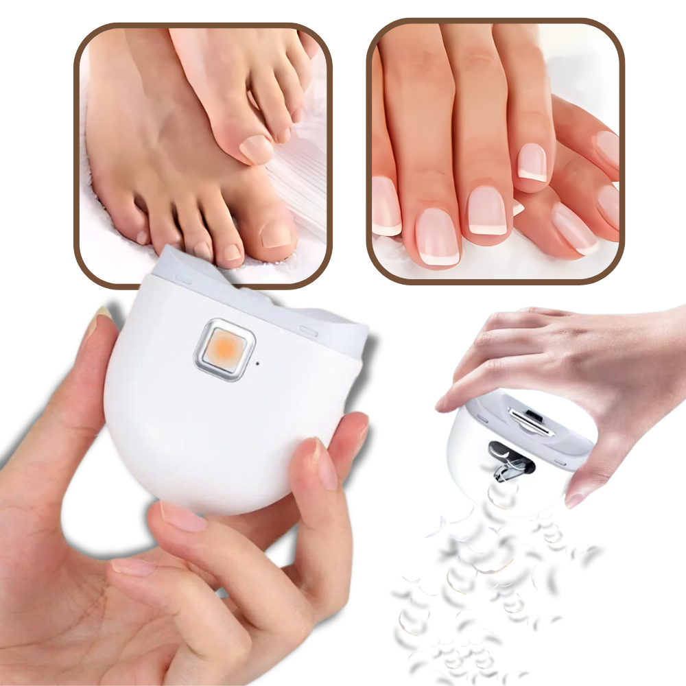 Corte de unhas com cortador elétrico Ruhiku GW de dupla velocidade, destaque para acabamento preciso e design ergonômico.