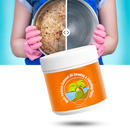 Produto de limpeza Fitags com óleo de coco para remover ferrugem e antirruído, com embalagem e aplicação visíveis.