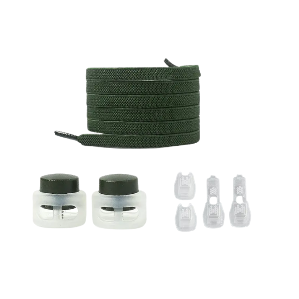 Lacetes de fechamento seguros e na moda da marca Peralng, na cor verde militar, com design resistente e estiloso.
