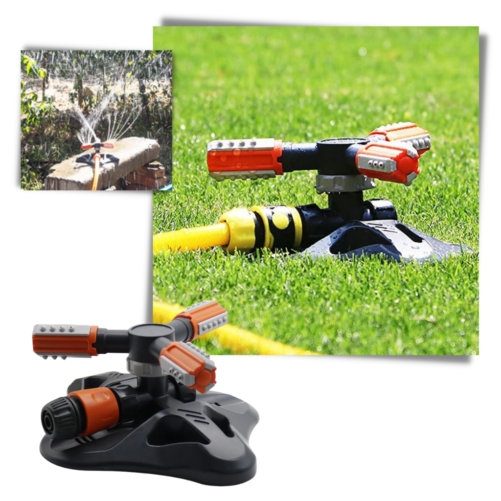 Dispositivo de irrigação ajustável Saikoo com alcance de 360 graus para irrigação eficiente no jardim.