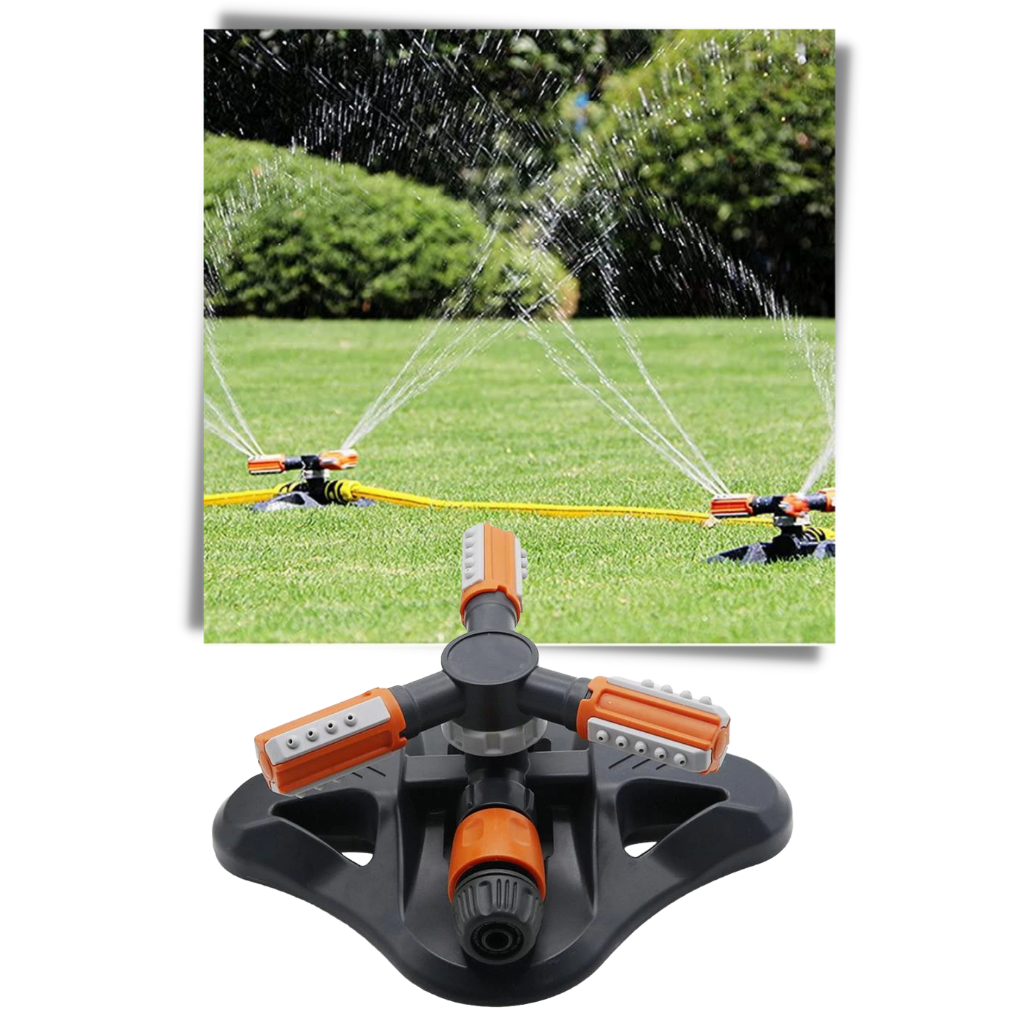 Dispositivo de irrigação ajustável Saikoo de 360 graus para jardinagem e irrigação eficiente, visível na imagem.