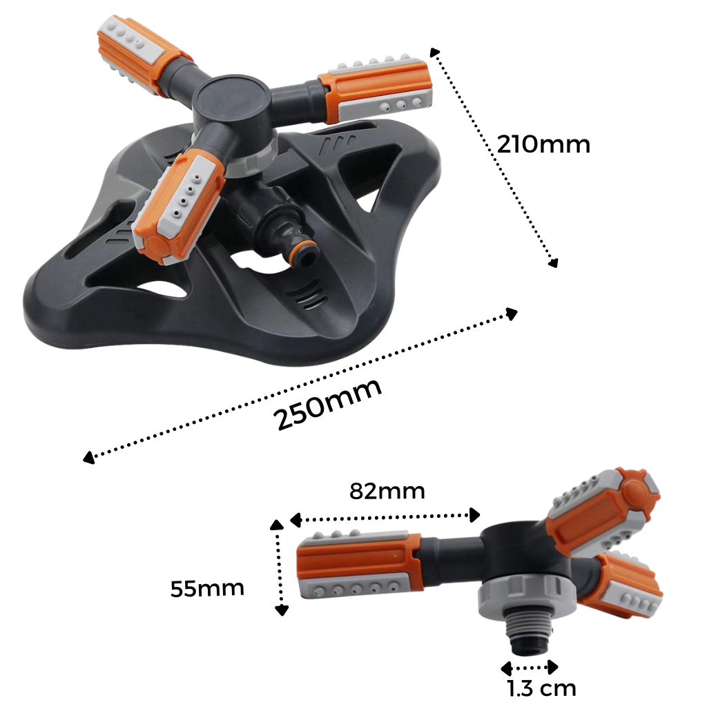 Dispositivo de irrigação ajustável Saikoo para jardinagem, com alcance de 360 graus, ideal para irrigar áreas variadas.