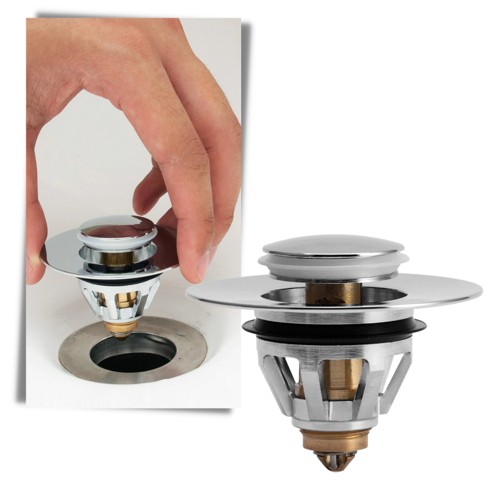 Filtro e bouchon de vidange pop-up Sailomoon para equipamentos sanitários, mostrando detalhes do sistema de fechamento e acabamento.