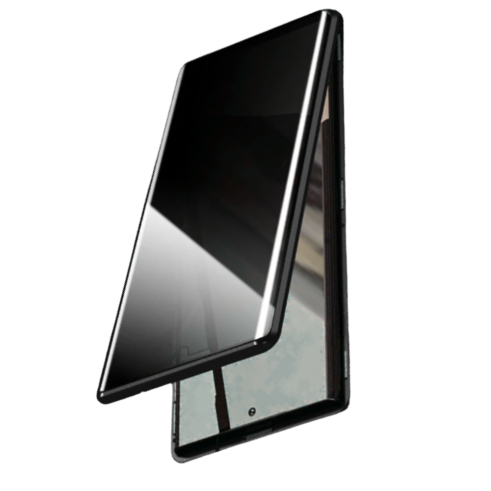 Capa de telefone Samsung preta com vidro de privacidade, protegendo a tela contra olhares indesejados.