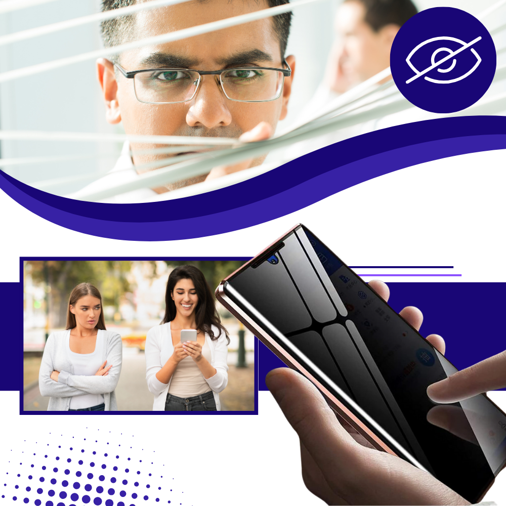 Capa de telefone Samsung com vidro de privacidade Tvcmall, proteção contra olhares indesejados, visível na imagem.