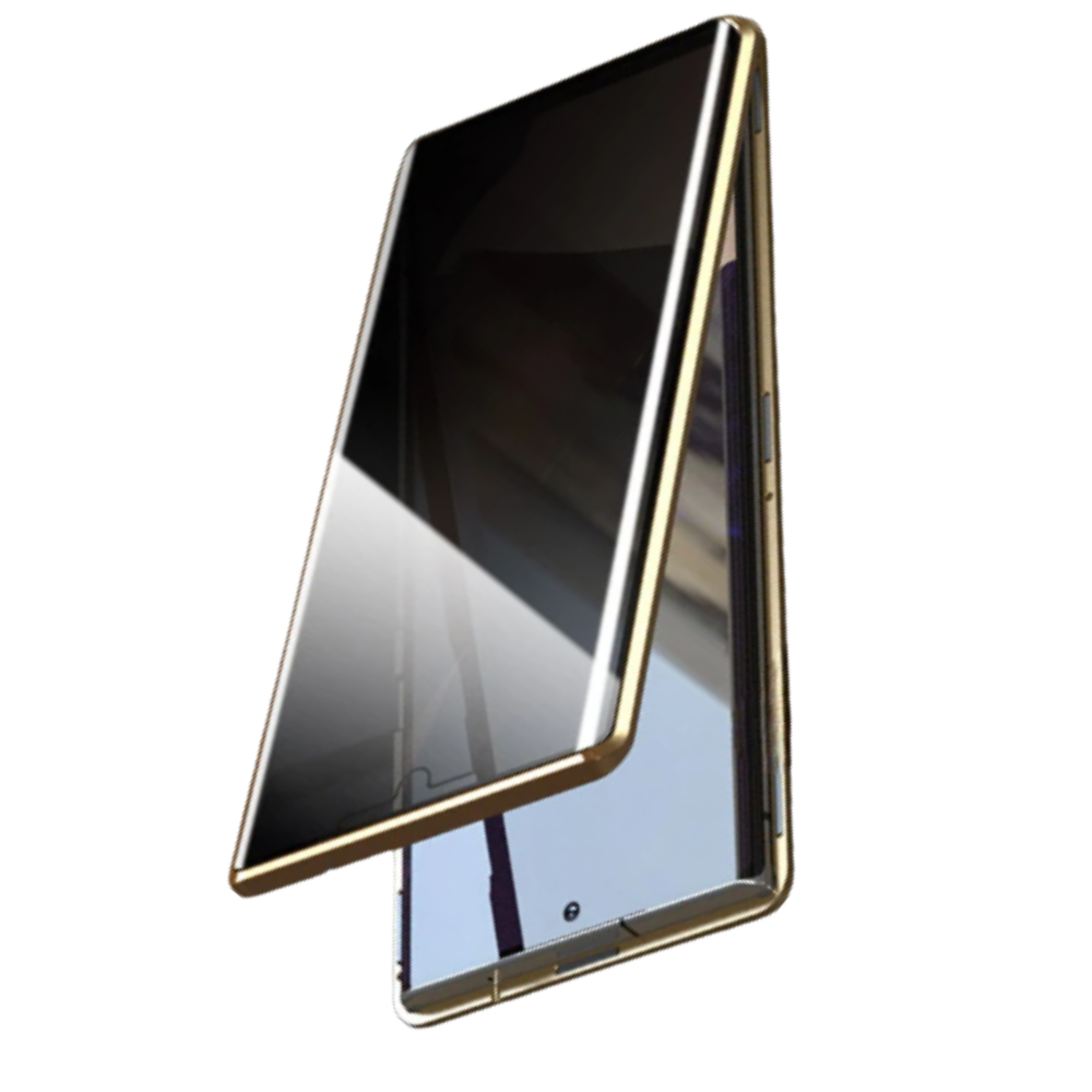 Capa de telefone Samsung com vidro de privacidade dourado da Tvcmall, protegendo a tela contra olhares indesejados.