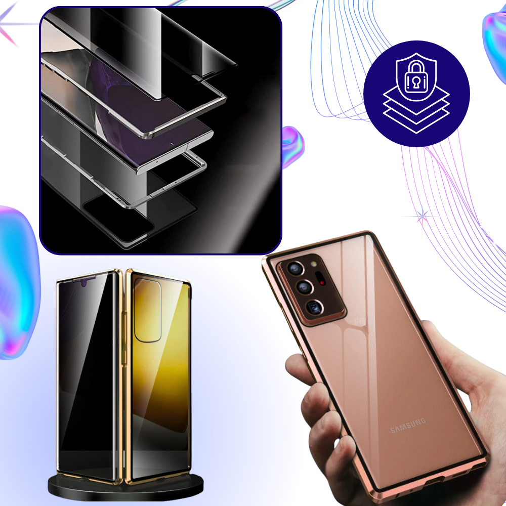 Capinha de telefone Samsung com vidro de privacidade da Tvcmall, mostrando proteção e design elegante para dispositivos móveis.